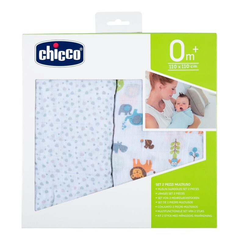 Swaddles Set (2 Pcs) (Animals Print) (Light Grey) image number null
